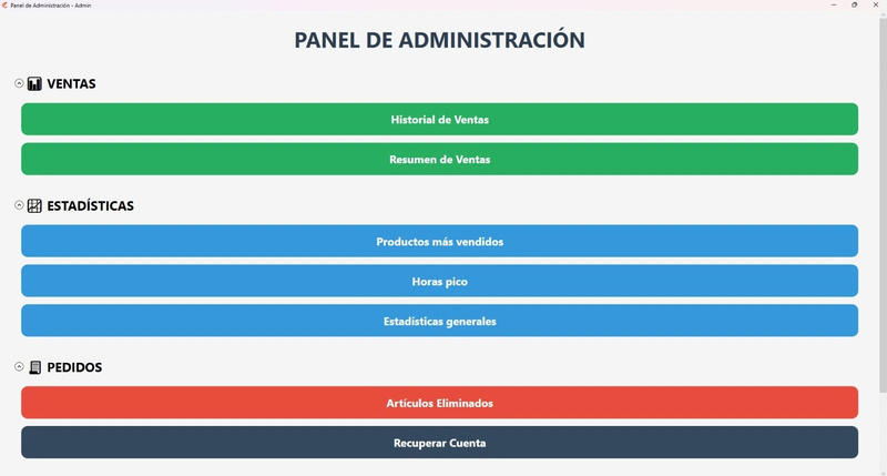 Panel de administración de RestPOS