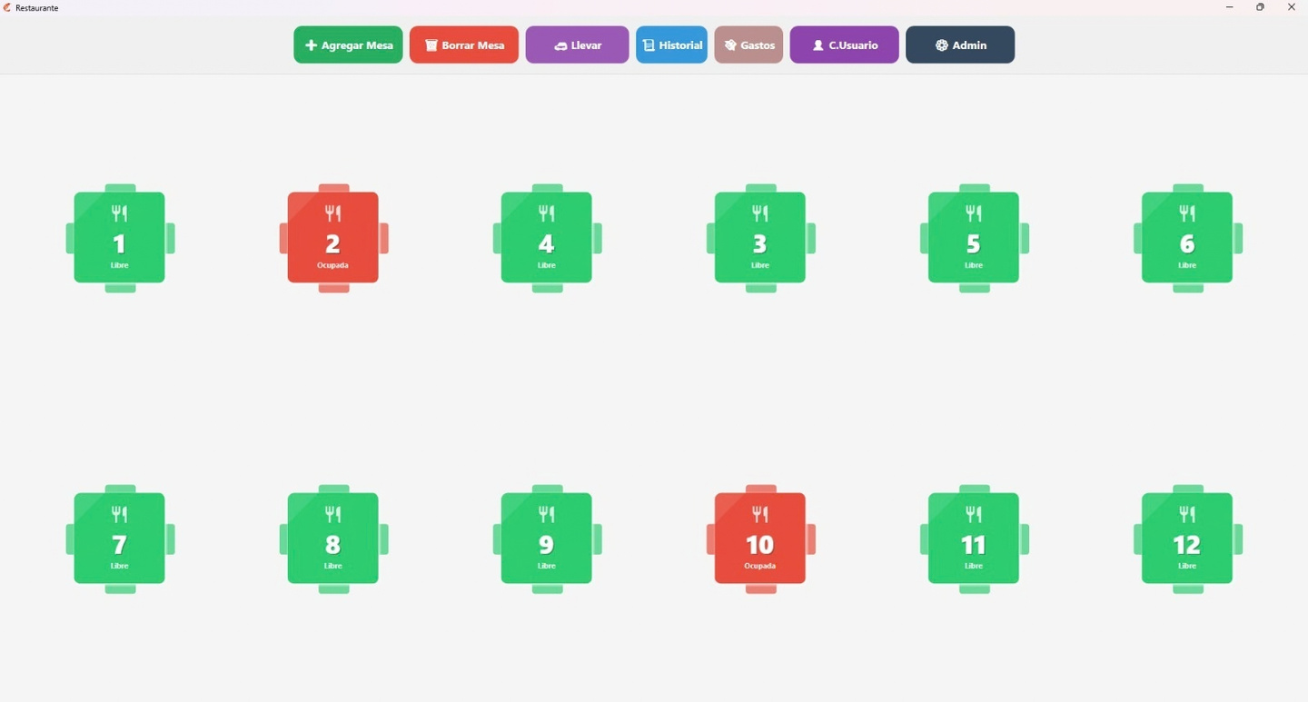 Vista de mesas de RestPOS en computadora