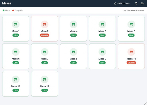 Vista de mesas de RestPOS en tablet